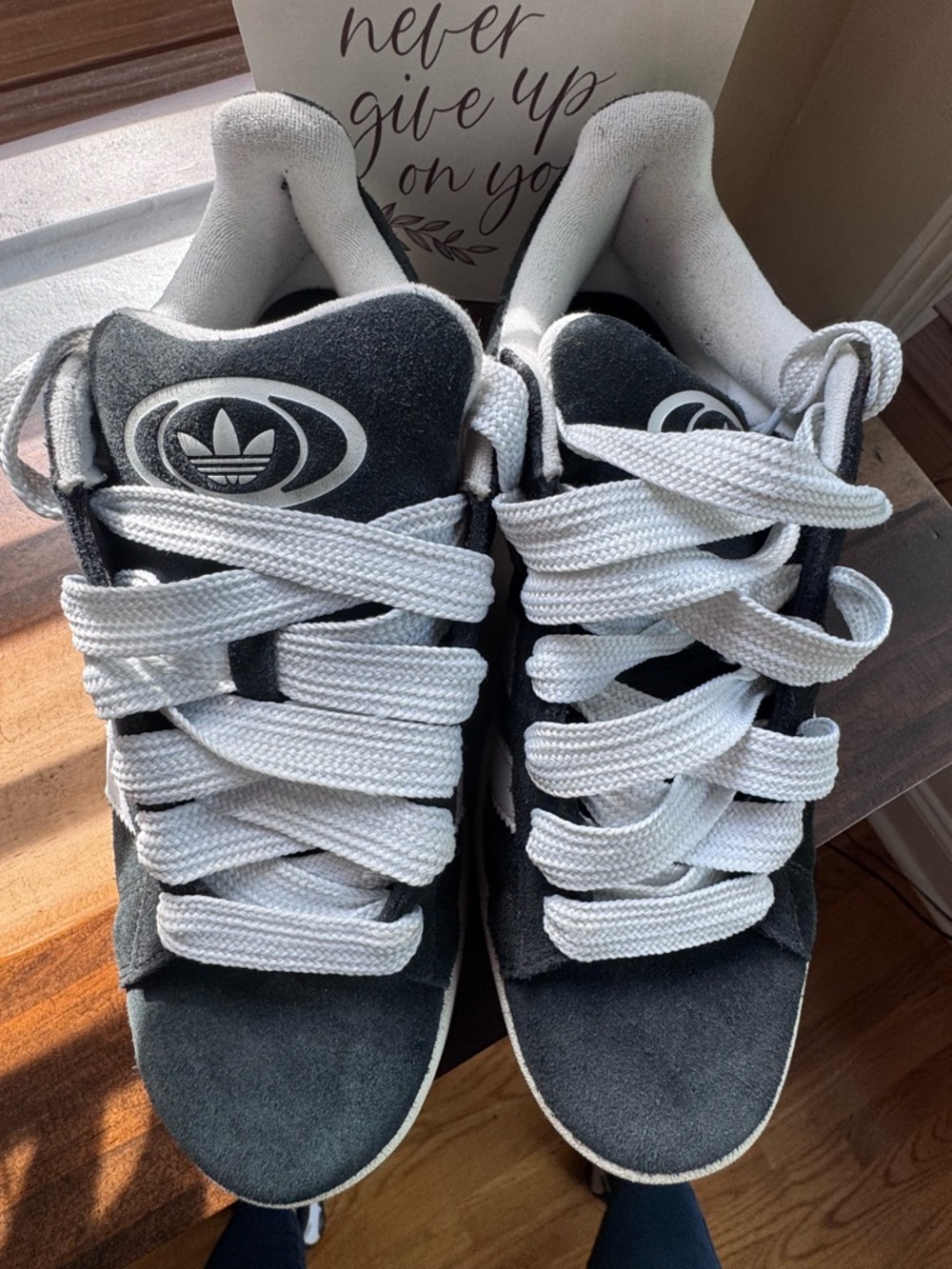 adidas Campus Suede Sneaker - Black & White with Gum Sole-price firm - Picture 9 of 11